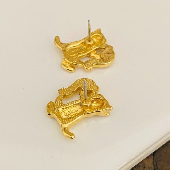 Vintage AVON Goldtone Kitten "Perfect Love" Pierced Earrings - Picture 3 of 4